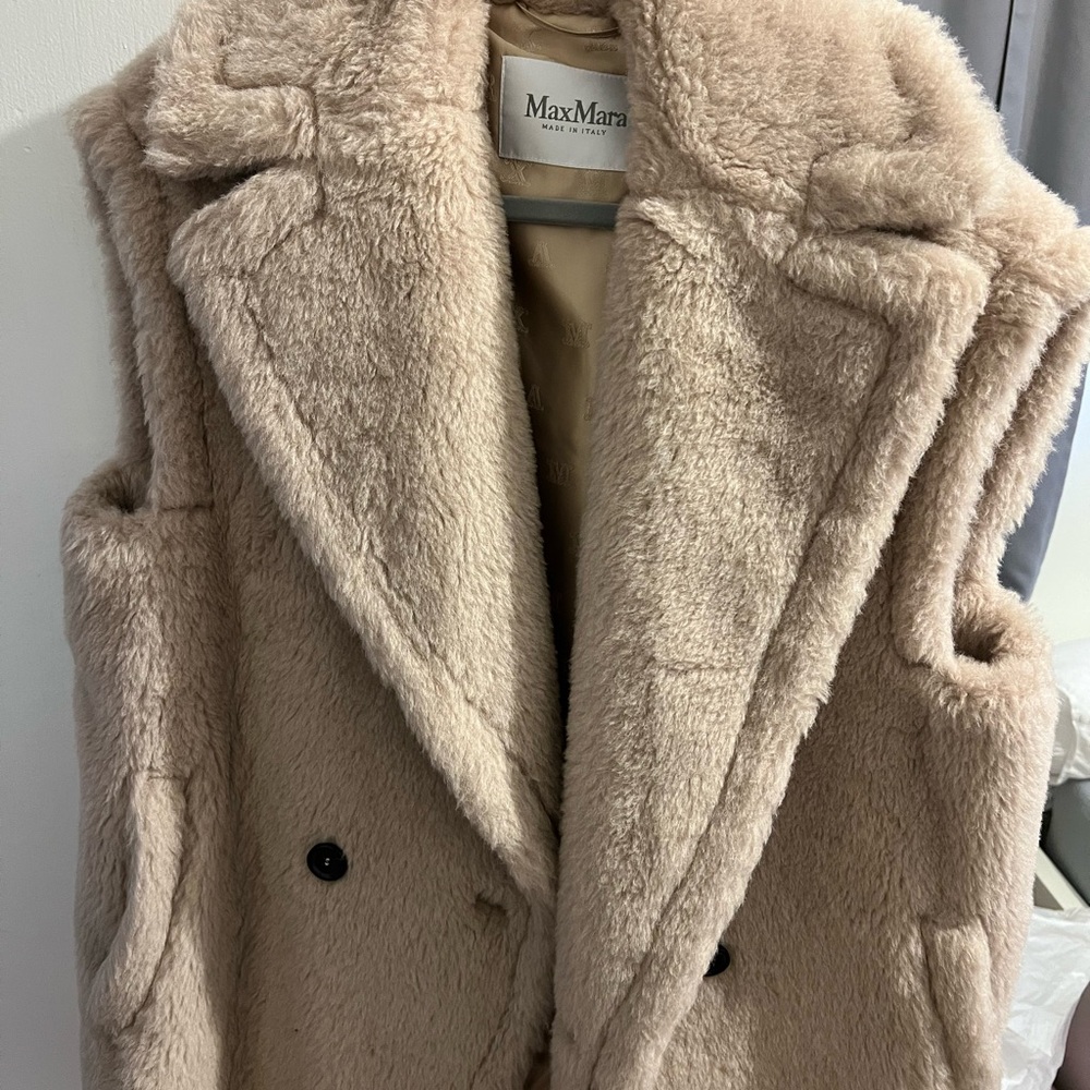 Max Mara Beige Faux Fur Vest